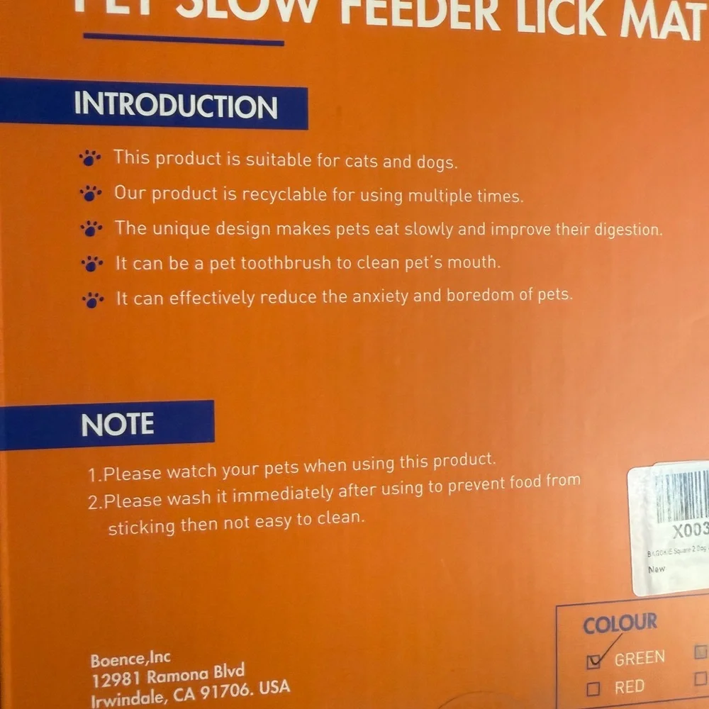 Boence 🪢 NIB!! Dog & Cat Licking Pad Set of 2 - Orange and Green